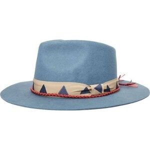 Brixton Blue Fedora with Red and Tan Accents